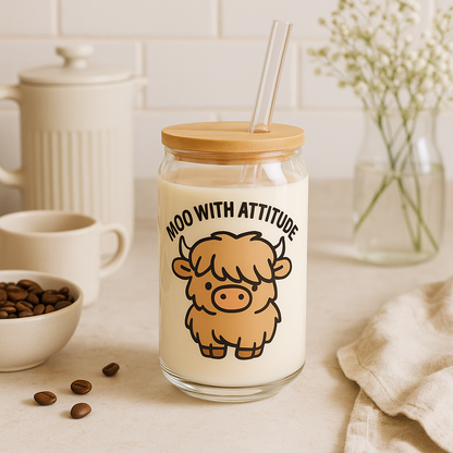 Moo With Attitude Sipper Glass, 16oz