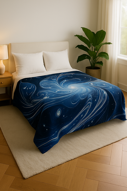 Blue Cosmic Velveteen Plush Blanket
